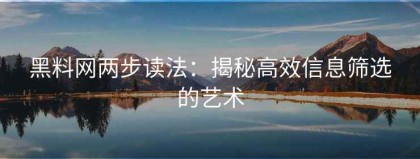 黑料网两步读法：揭秘高效信息筛选的艺术